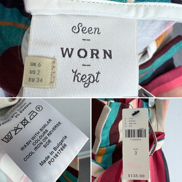 NWT Anthropologie Seen Worn Kept Striped Paperbag High Waisted Wide Leg Pants 2 - Picture 9 of 16